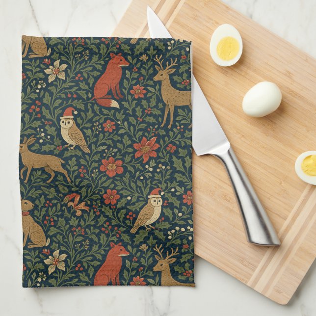 Paño De Cocina Victorian Christmas Animal & Botanical  (Doblado Cuarto)