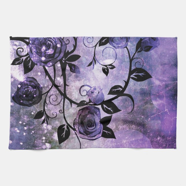 Paño De Cocina Vid subió fantasía púrpura bonita de la lavanda (Horizontal)