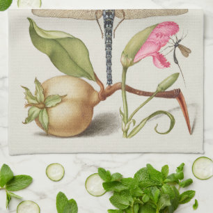 Paño De Cocina Vida de jardín, libélula, pera, clavel e insecto