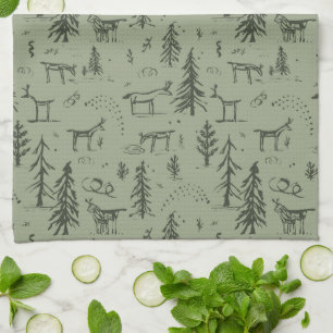 Paño De Cocina Vida en el lago Pine Deer - patrón de bosque verde