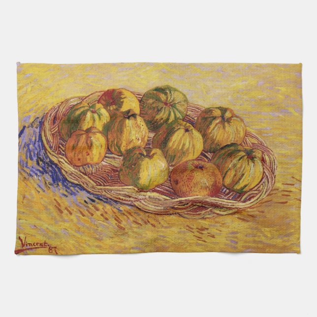 Paño De Cocina Vida muerta, canasta de manzanas por Vincent van G (Horizontal)