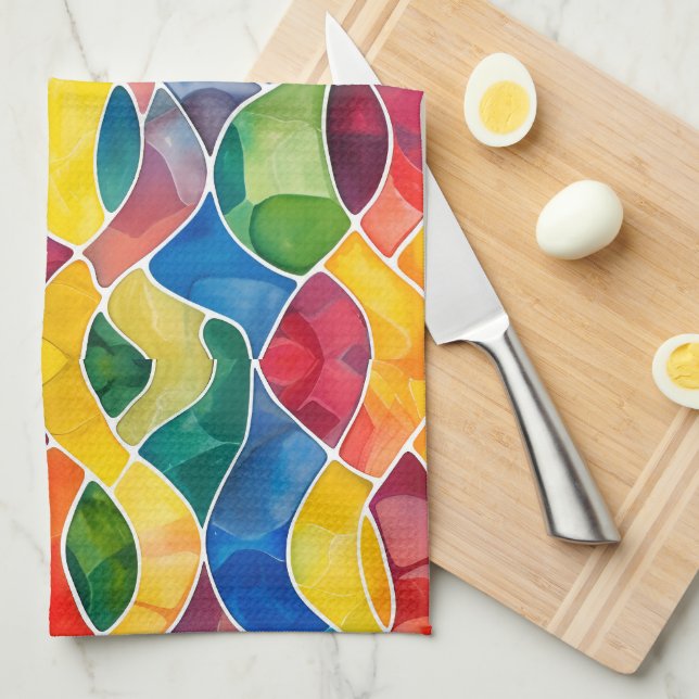 Paño De Cocina Vidrio con manchas de arco iris acuático (Doblado Cuarto)