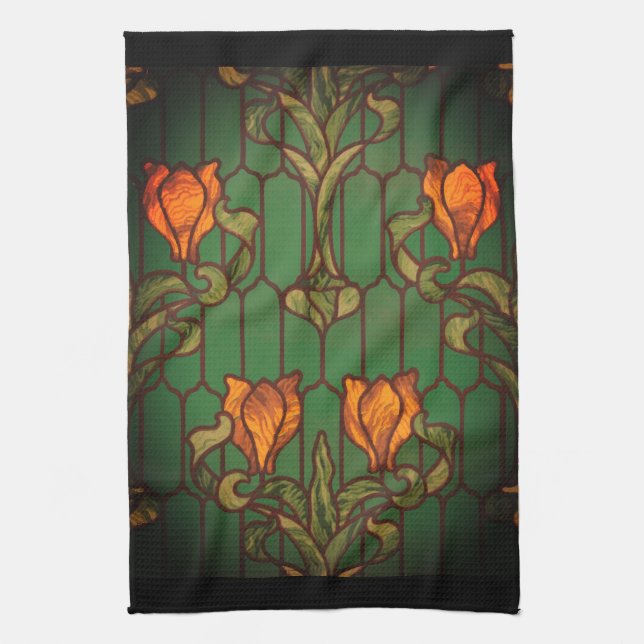Paño De Cocina Vidrio tendido estilo arte floral flores nouveau (Vertical)