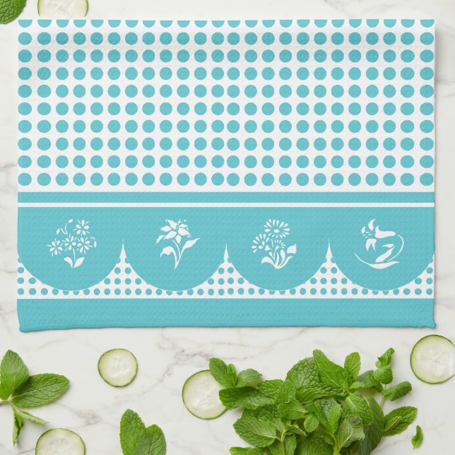Paño De Cocina Vieira de punto turquesa de polka turquesa estilo  (Doblado)