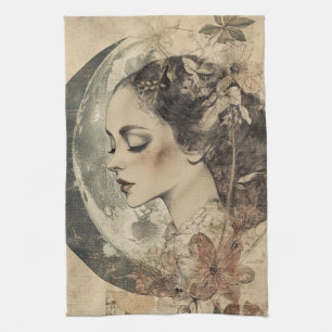 Paño De Cocina Viejo Boho Sideview mujer y luna creciente