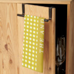 Paño De Cocina Viejo Mustard Yellow Gingham Plaid Personalizado<br><div class="desc">Vintage mostaza amarillo y blanco Gingham Navidades personalizados toalla de cocina</div>