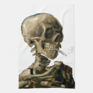 Paño De Cocina Vincent van Gogh - Calavera con cigarrillo en llam