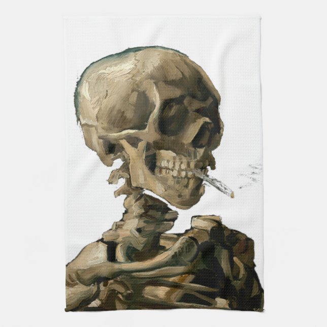 Paño De Cocina Vincent van Gogh - Calavera con cigarrillo en llam (Vertical)