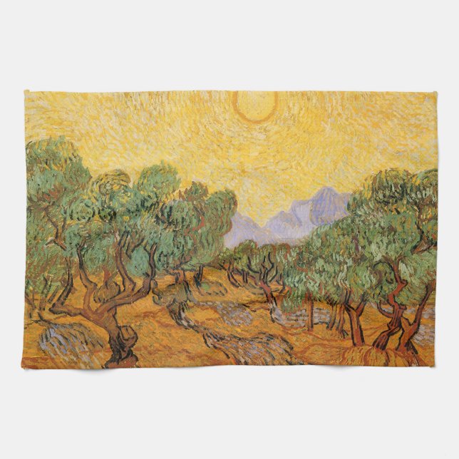 Paño De Cocina Vincent van Gogh - Olivos, cielo amarillo y sol (Horizontal)