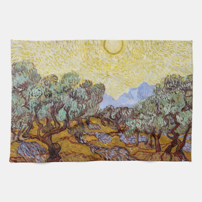 Paño De Cocina Vincent van Gogh - Olivos, cielo amarillo y sol (Horizontal)