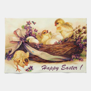 Paño De Cocina Viñeta 3 Pollos Y Huevos Pascua