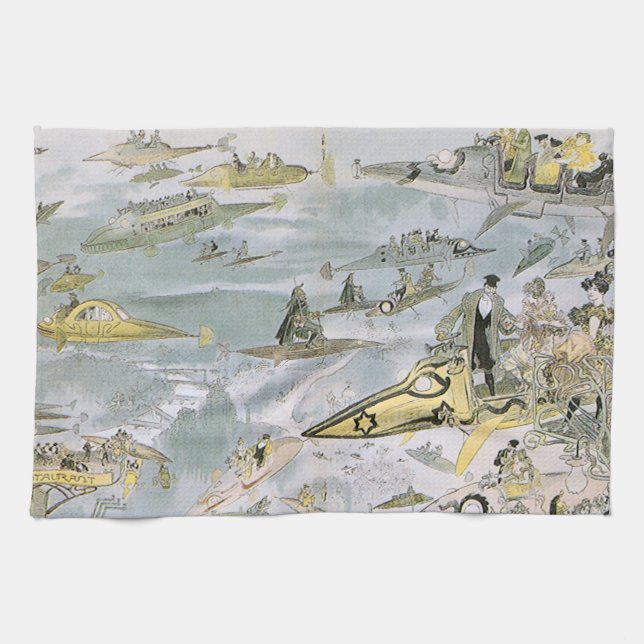 Paño De Cocina Viñeta Ciencia Ficción Carros Futuristas, taxis (Horizontal)