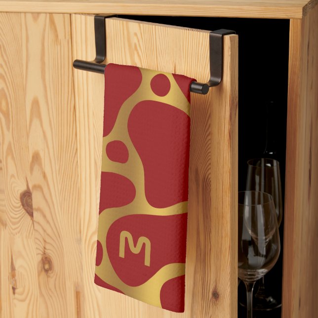 Paño De Cocina Viñeta de cocina con motivos rojos y de jirafa (Pliegue de tercios)