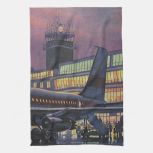 Paño De Cocina Viñetas de negocios en avión en el aeropuerto