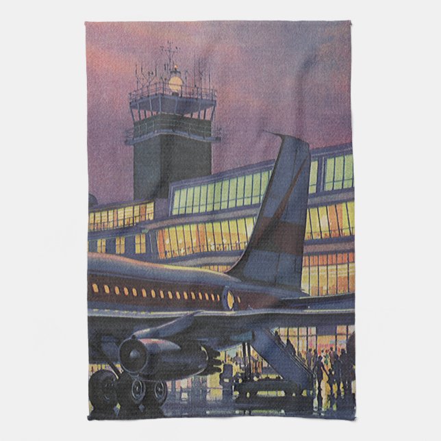 Paño De Cocina Viñetas de negocios en avión en el aeropuerto (Vertical)