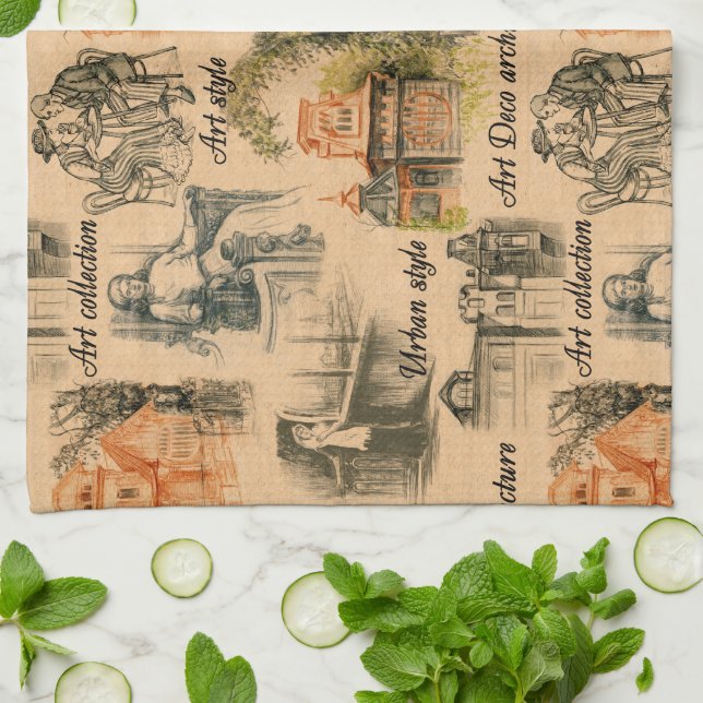 Paño De Cocina Viñetas en el dibujo de los lápices de la ciudad (Doblado)