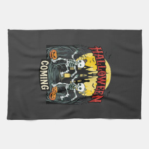 Paño De Cocina Viniendo Halloween Esqueletos Bailando Castillo Ca