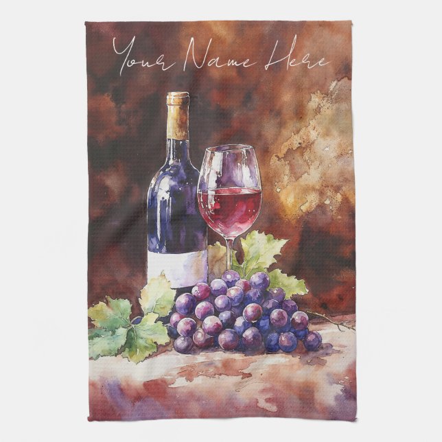 Paño De Cocina Vino acuarela (Vertical)