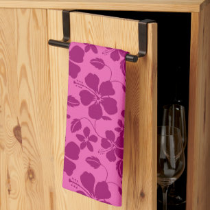 PAÑO DE COCINA VINO TINTO BURGUNDY CON ESTAMPADO HULA HAWAIANO (H