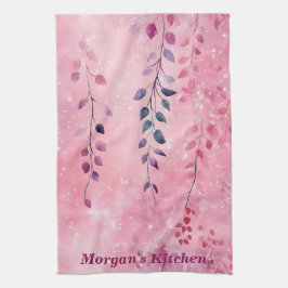 Paño De Cocina Vinos de color agua elegantes con fondo rosado