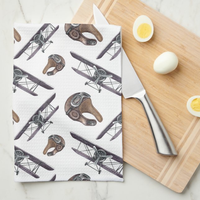 Paño De Cocina Vintage Airplane Birday (Doblado Cuarto)