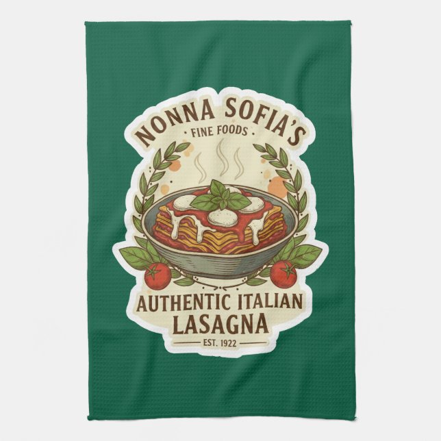 Paño De Cocina Vintage Authentic Italian Lasagna Label (Vertical)
