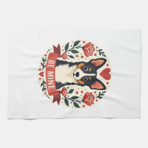 Paño De Cocina Vintage Be Mine Corgi San Valentín Floral Arte Fol