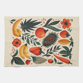 Paño De Cocina Vintage Botanical Fruit Harvest Folk Art