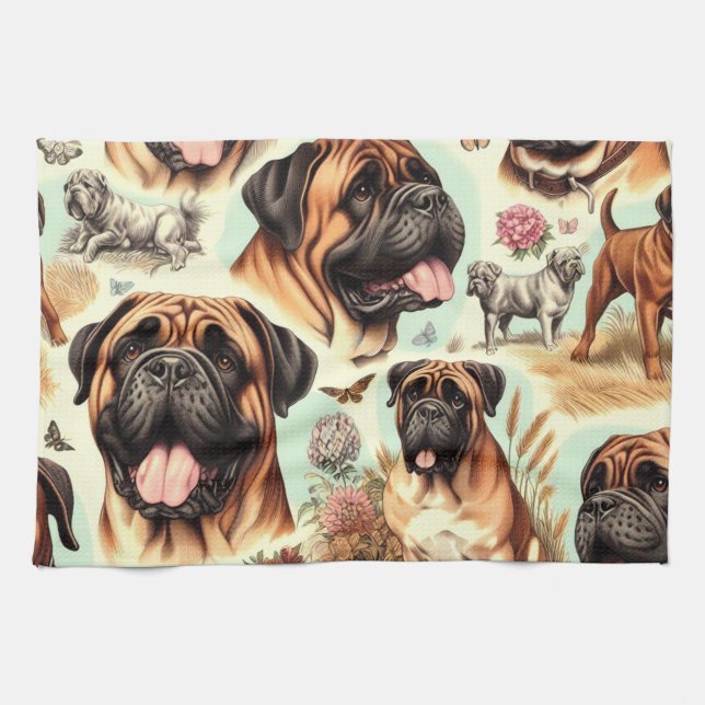 Paño De Cocina Vintage Bullmastiff Seamless (Horizontal)