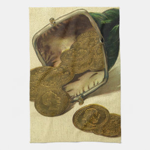 Paño De Cocina Vintage Business Finance, Gold Coin Money en bolsa