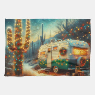Paño De Cocina Vintage Camper Navidades en el desierto Saguaro Ca