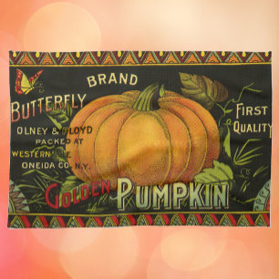 Paño De Cocina Vintage Can Label Art, Butterfly Pumpkin Vegetable