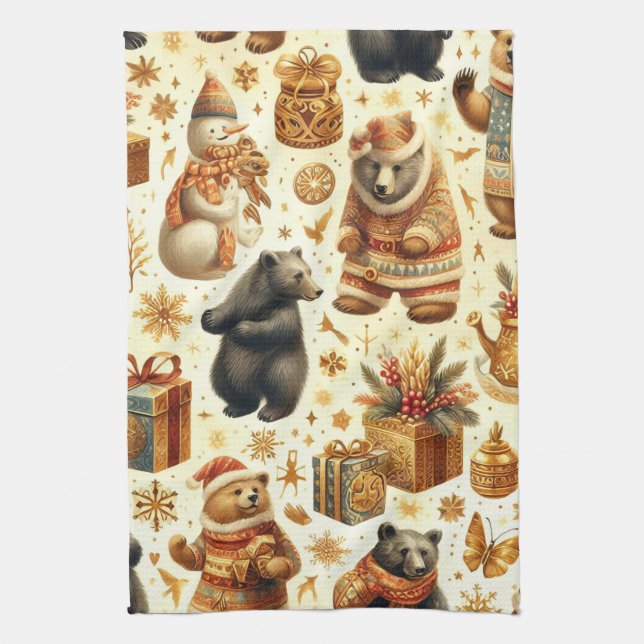 Paño De Cocina Vintage Christmas Bear (Vertical)