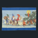 Paño De Cocina Vintage Christmas, Elves in the Snow Forest Winter<br><div class="desc">Ilustracion Vintage Victoria Festividad navideña Feliz Navidad con elfos con barbas y gorras puntiagudos caminando en la nieve. Parecen nisse de tomte, nisse o tomtenisse (Suecia) (Noruega y Dinamarca) o tonttu (Finlandia), una criatura mitológica del folklore escandinavo nórdico. El elfo azul lleva una corona, el elfo verde lleva un saco...</div>