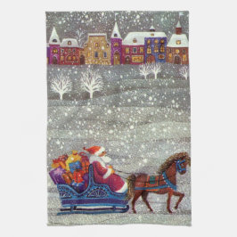 Paño De Cocina Vintage Christmas, Santa Claus Horse Open Sleigh