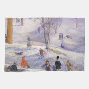 Paño De Cocina Vintage Christmas, Sledding, Central Park Glackens