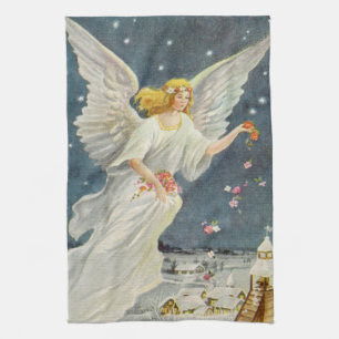 Paño De Cocina Vintage Christmas Victorian Angel con estrellas Ro