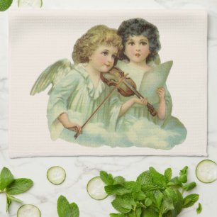 Paño De Cocina Vintage Christmas, Victorian Angels Music Violin