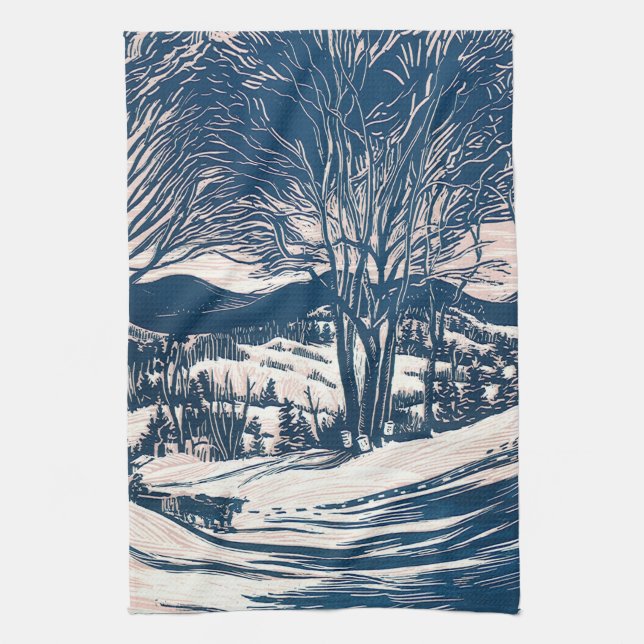 Paño De Cocina Vintage Christmas, Winter Snow Mountain Paisaje (Vertical)