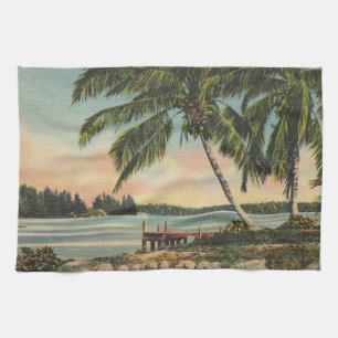 Paño De Cocina Vintage Coconut Palmas Breeze Tropical Sunset