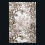 Paño De Cocina Vintage Cottage Paisaje Toile-Brown & White<br><div class="desc">Paisaje clásico vintage de estilo toile de jouy con una casa de campo rústica y un puente en un claro enmarcado por un bosque de árboles en tonos claros y marrones oscuros sobre fondo blanco. El patrón no tiene fisuras y puede ampliarse o reducirse.</div>