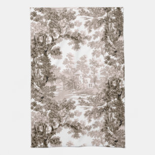 Paño De Cocina Vintage Cottage Paisaje Toile-Brown & White