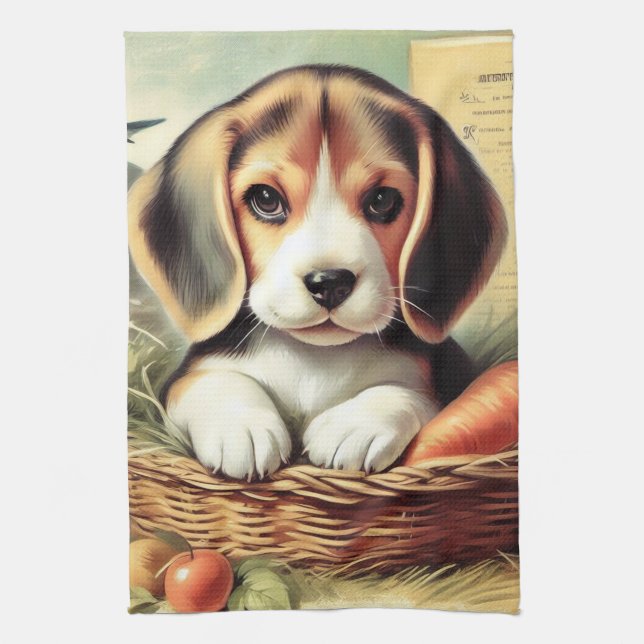 Paño De Cocina Vintage Cute Beagle Puppy (Vertical)