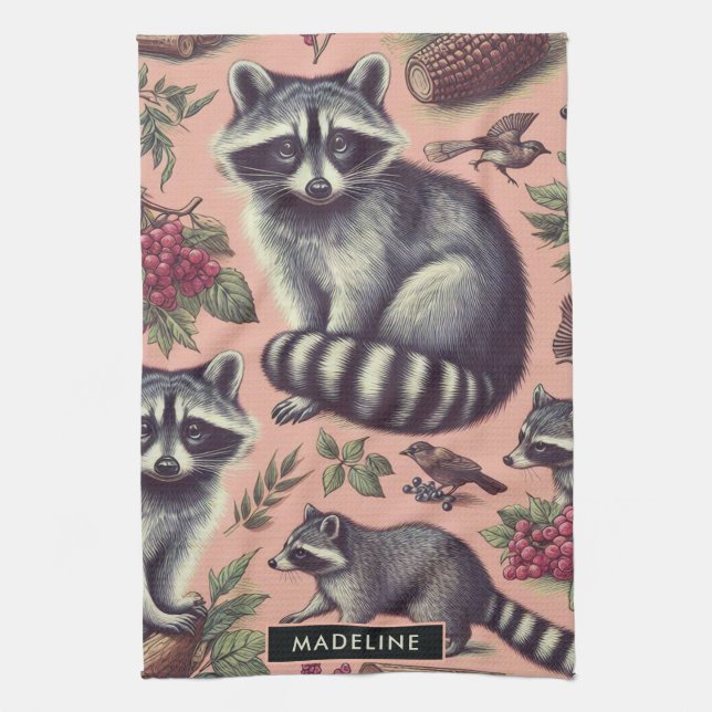 Paño De Cocina Vintage Cute Racoon (Vertical)