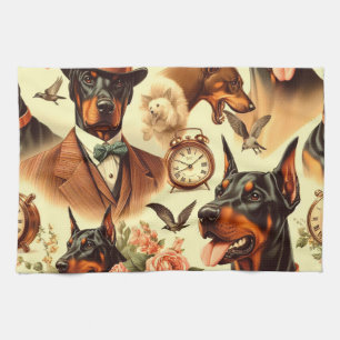 Paño De Cocina Vintage Doberman Seamless Ilustracion