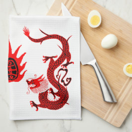 Paño De Cocina Vintage Dragon Holiday Rojo y Negro