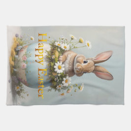 Paño De Cocina Vintage Easter Bunny with daisies