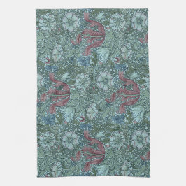 Paño De Cocina Vintage Floral Patrón Verde Azul Rojo Blanco