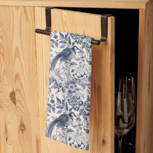 Paño De Cocina Vintage French Blue Toile Fleurie (Pliegue de tercios)