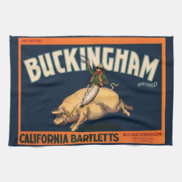 Paño De Cocina Vintage Fruit Label Art Cowboy en Rodeo de Cerdo